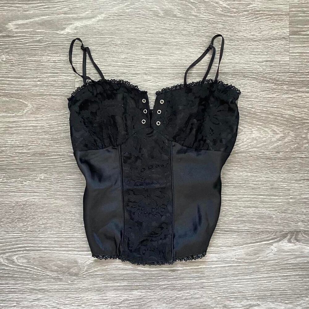 Y2k whimsigoth black silky lace top